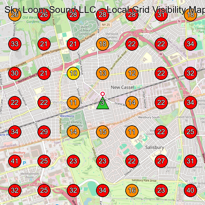 Sky Loom Sound LLC GeoGrid visibility map for Construction Company in Westbury